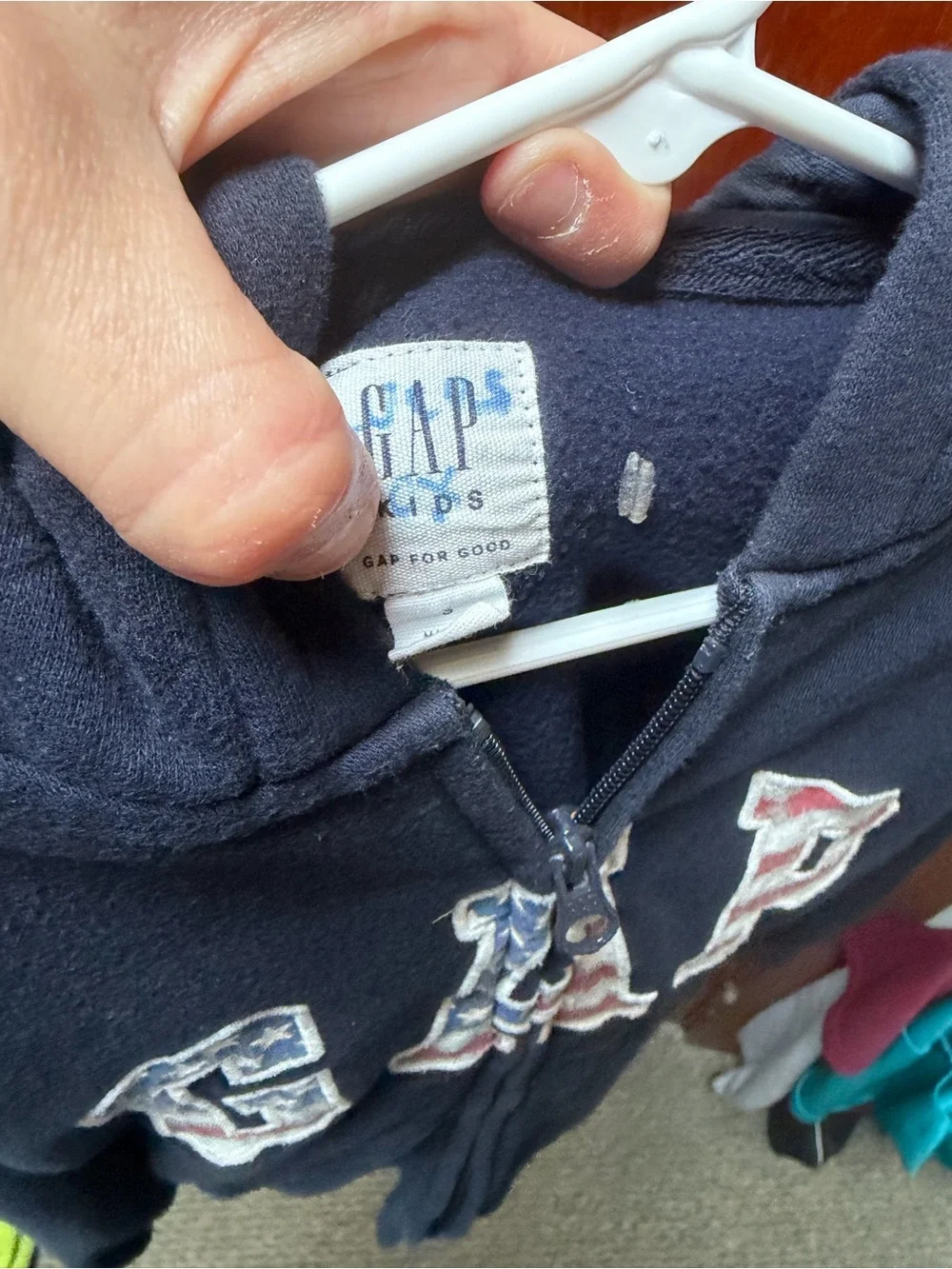 GAP Navy Zip-Up Hoodie with Flag Lettering